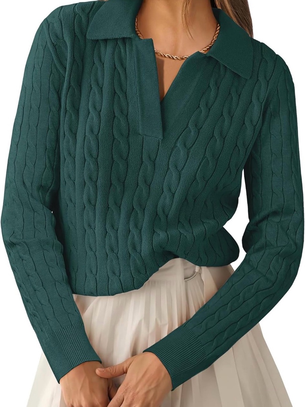 NWT Women’s Deep Green Collared Sweater Top Size L